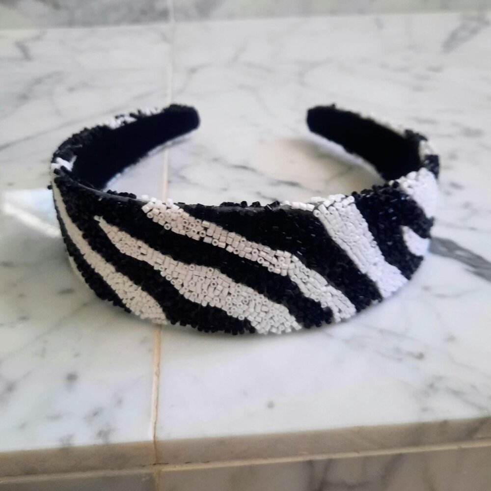 Black/White Zebra Beaded Headband